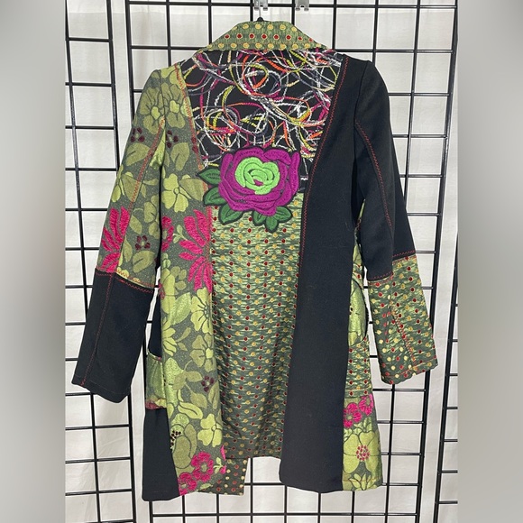 Vintage lulu h floral iridescent green unique coat button down size m - Picture 5 of 16